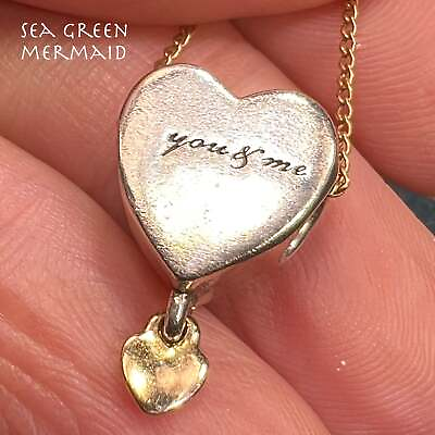 #ad 14k Yellow Gold Sterling 2 Hearts Pendant. quot;you mequot; $189.00