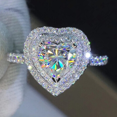 #ad Women Romantic Heart 925 Silver Ring Cubic Zircon Wedding Jewelry Sz 6 10 C $3.23