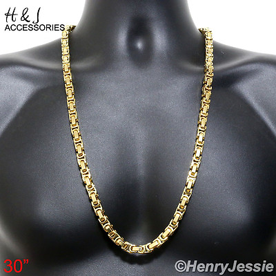 #ad 30quot;MEN Stainless Steel 8mm Gold Plated Classic Byzantine Box Chain Necklace*NT $27.99