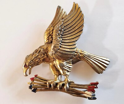 #ad Rare 1938 WWII Patriotic Eagle Arrows Brooch Rice Weiner Figural Pin Book Piece $26.00