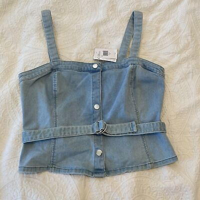 #ad NEW Guess size XL Denim Bustier Square Neck Belted Cropped Tank Top $25.00