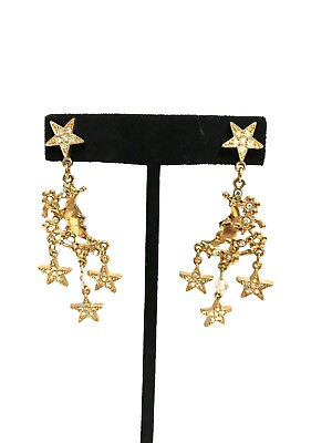 #ad Kirks Folly Vintage Moon amp; Stars Cascading Pierced Earrings AB Stones Gold Tone $34.50