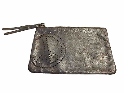 #ad Metallic Peace Sign Leather BAG Zipper Top SOFT 8x5.5 $9.99