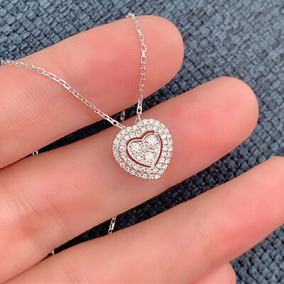 #ad Charm Heart Jewelry Cubic Zircon 925 Silver Filled Necklace Pendant Wedding Gift C $3.16
