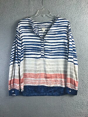#ad Chicos Shirt Womens 2 ≈ L Blue Striped Popover Long Sleeve V Neck Blouse $8.12