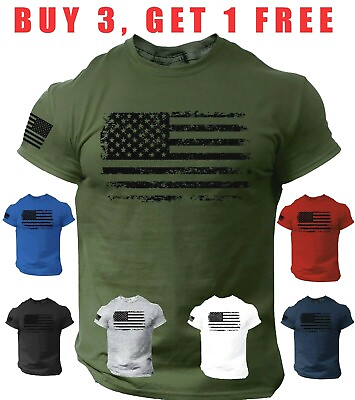#ad USA Distressed Flag Men T Shirt Patriotic American Tee S 3XL $17.90