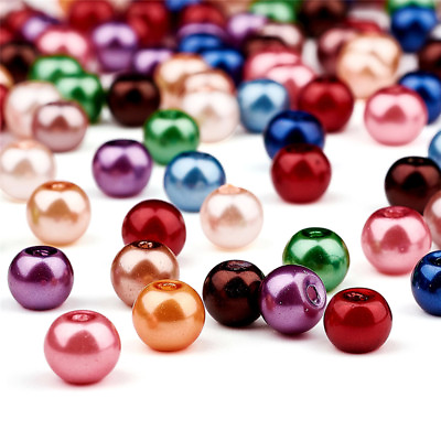 #ad 200pcs Colorful Glass Beads Round Smooth Pearl Finish Loose Beads Tiny Craft 6mm $7.59