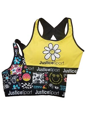 #ad Justice Sport Girls Yellow amp; Black Athletic Two Pack Sports Bra Active Wear $22.99