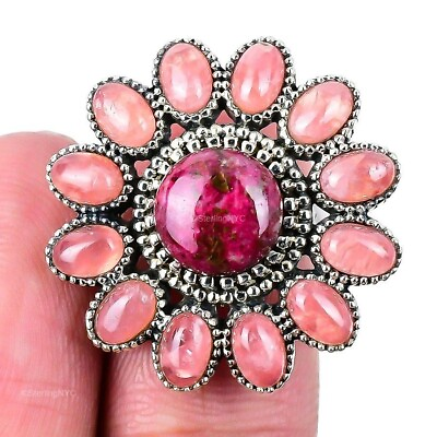 #ad Natural Thulite Gemstone Statement Pink Ring Size 7 925 Sterling Silver Jewelry $26.99