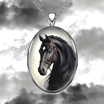 #ad Exquisite Black Horse Pendant Necklace $15.25