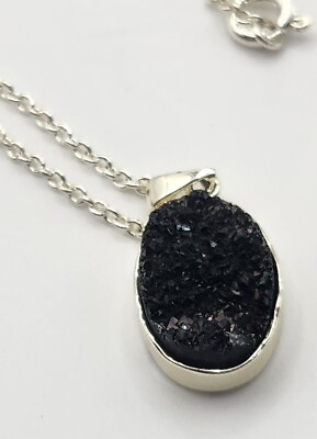 #ad Beautiful Black Druzy Pendant Necklace $13.00