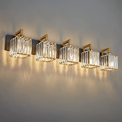 #ad Modern Crystal Bathroom Vanity Light 5 Lights Black Modern Crystal Wall Lamp Bat $248.39