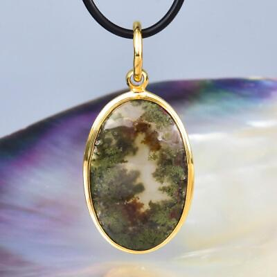 #ad Pendant Moss Agate Cabochon amp; Vermeil 18K Gold plated over Sterling Silver 8.87g $99.00