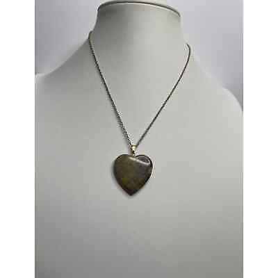 #ad Stone heart pendant necklace costume jewelry natural neutral gold tone chain $14.00