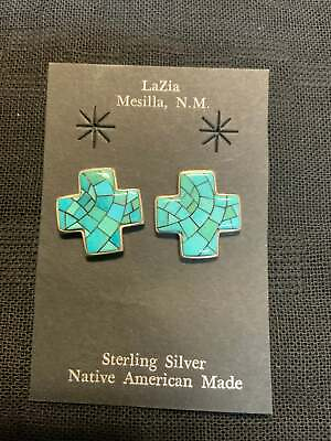 #ad Navajo handcrafted sterling silver and mosaic inlay genuine turquoise stones. LZ $169.00