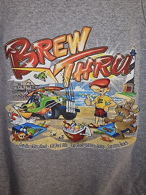 #ad Brew Thru OBX North Carolina 2013 Medium Mens Gray Graphic Logo Tank Top $10.00