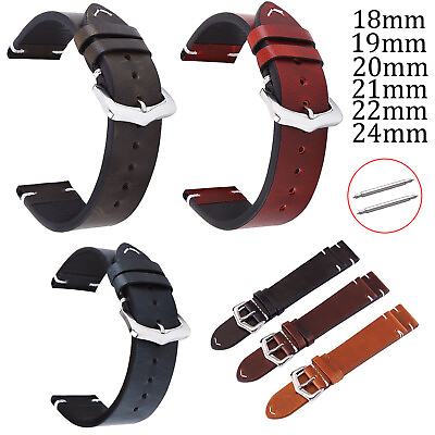 #ad 22mm 24mm Retro Genuine Leather Wristband Strap 18mm 19mm 21mm Watch Band 20mm $10.73