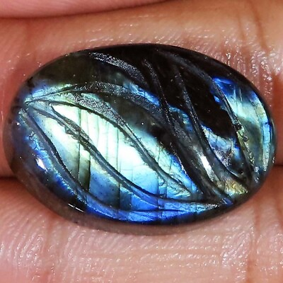 #ad AA Natural LABRADORITE CARVED 40.40 Cts Oval Shape 18x27x8 mm Gemstones R 145 $8.39