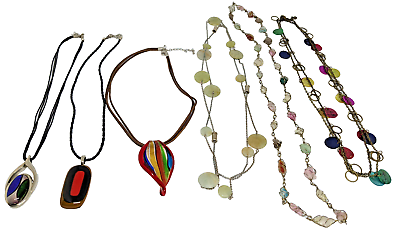 #ad Multi Color Bundle Of Glass Pendant Stone Quartz Necklaces $15.00