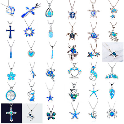 #ad Women Animal Sea Turtle Necklace Blue Fire Opal Pendant Choker Wedding Jewelry C $2.55