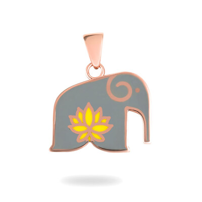 #ad Rose Gold Elephant Yellow Lotus Flower Enamel Pendant Necklace $239.99