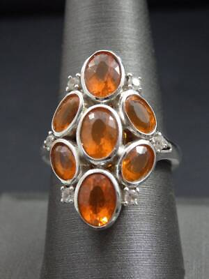#ad Affinity Gems Deep Orange Fire Opal 7 Stone Sterling Rhodium Ring Sz 9 $235.00
