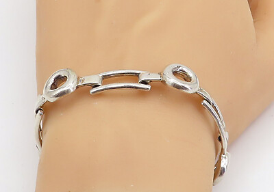 #ad 925 Sterling Silver Vintage Circle Bar Hinge Link Chain Bracelet BT3202 $133.30