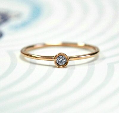 #ad 14k Solid Gold Small Bezel Set Diamond Ring Dainty Round Diamond Engagement Ring $380.46
