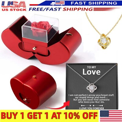 #ad White Gold Necklace With Luxury Rose To My Love Forever Heart Box Vintage Gift❤ $26.99