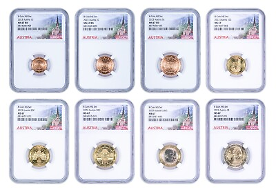 #ad 2023 Austria 8 Coin Complete Uncirculated Mint Set Graded NGC MS67 High Grade $399.99