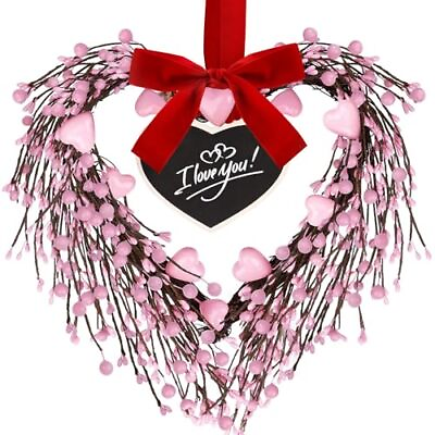 #ad Heart Wreath 15quot; Front Door Wreath Pink Wreath for Front Valentines Wreath $48.59
