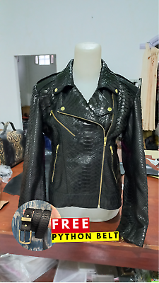 #ad Pre Sale Black Phyton Jacket Womens Jacket Genuine Python Skin Free Belt $1200.00