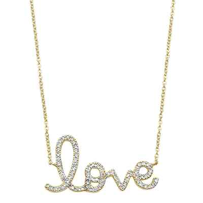 #ad .18ct G SI 14k Yellow Gold Diamond Heart quot;Lovequot; Script Pendant Necklace 18quot; Long $624.98