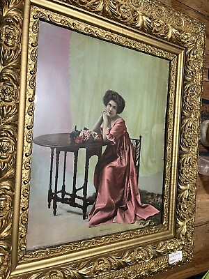 #ad Antique English VictorianGold Gilt Gesso Wood Picture Frame Beautiful Ladies $450.00