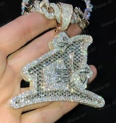 #ad Unique Simulated Diamond Customize House Pendant 925 Sterling Silver $275.99