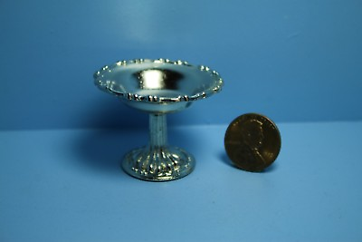 #ad Dollhouse Miniature Silver Decorative Bowl on Pedestal Stand B1484 $3.14