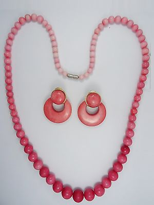 #ad VINTAGE 60#x27;s FAUX CORAL NECKLACE amp; EARRINGS SET $50.00