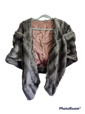 #ad Vintage Faux Fur Stole Wrap Gray With Pink Lining * $24.00