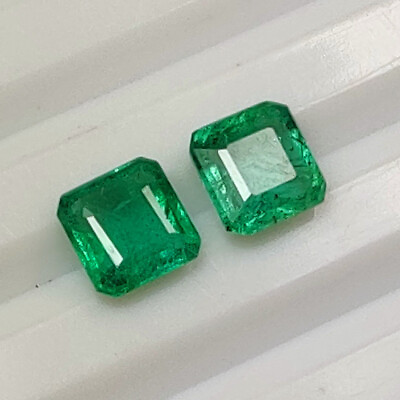 #ad 1.78 CT VS 2 Natural Zambian Emerald Square Pair Good Luster Green Gem 2292 $132.60