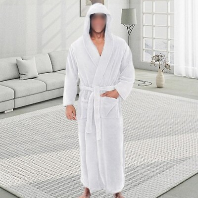 #ad Men#x27;s Hooded Bathrobe Terry Cotton Robe Shawl Collar Bathrobe Night Gown Pajamas $28.84