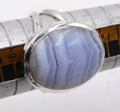 #ad 7.30 Gm 925 Solid Sterling Silver Blue Less Agate Cab Stone Fine Ring 8 US M1796 $24.94