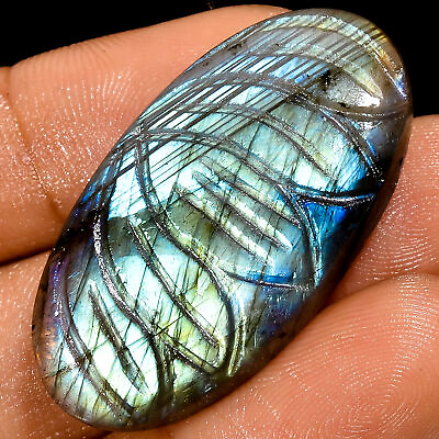 #ad 100% Natural Labradorite Oval Shape Carved Loose Gemstone 37 Ct 36X19X5mm X 7805 $3.30