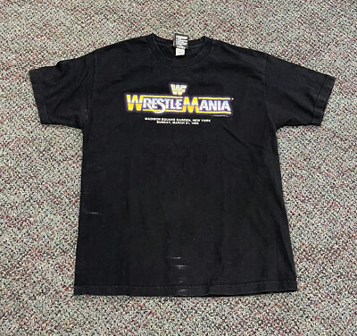 #ad wrestlemania wwf WWE wrestling t shirt size large used black authentic vintage $35.00