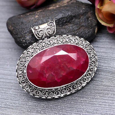 #ad Ruby Gemstone 925 Sterling Silver Pendant Handmade Jewelry Gift For Her $11.99