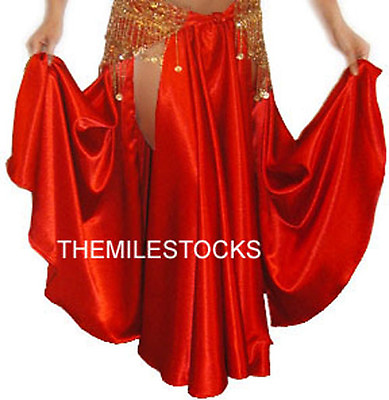#ad TMS RED Satin Slit Full Circle Skirts Belly Dance Costume Gypsy Tribal JUPE $26.99