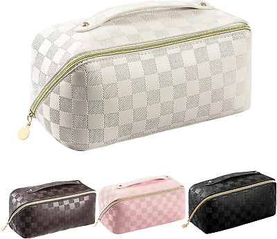 #ad Makeup Bag Large Capacity Travel Cosmetic Bag for Women Multifunctional Open Fl $16.14
