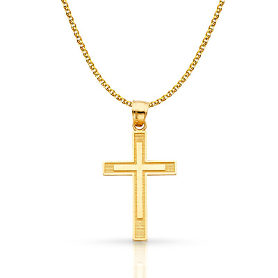 #ad 14K Yellow Gold Cross Pendant with 1.5mm Flat Open Wheat Chain Necklace $298.00
