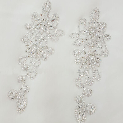 #ad 1X DIY Wedding Bridal Applique Crystal Rhinestone Diamante Beaded Trim Motif $21.49