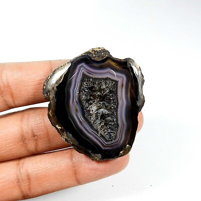 #ad Natural Slice Agate Druzy Geode Cabochon Loose Black Gemstone 110 Cts #7696 $10.49