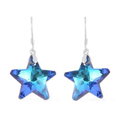 #ad 925 Sterling Silver Rhodium Plated Blue Simulated Glass Star Earrings Jewelry $16.99